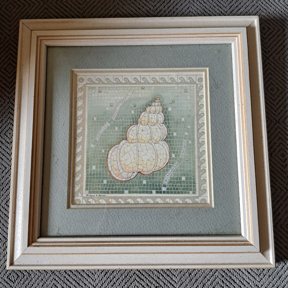 Vtg Sears Richard Henson Conch Picture with Wood Frame EUC